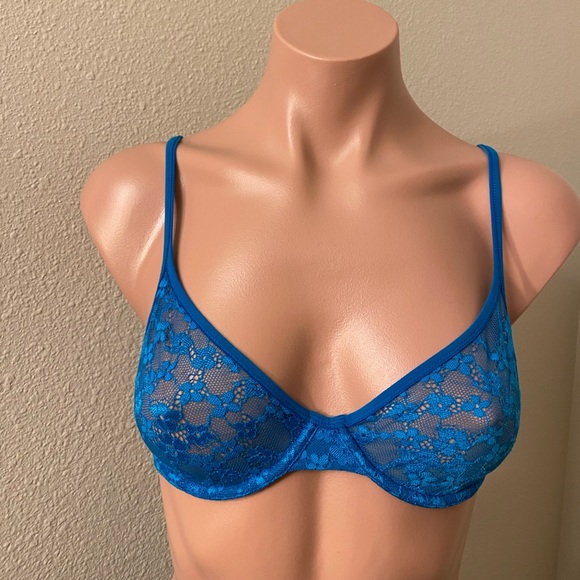 PINK Victoria's Secret Other - Victoria’s Secret PINK Blue Lace Unlined Demi 34B